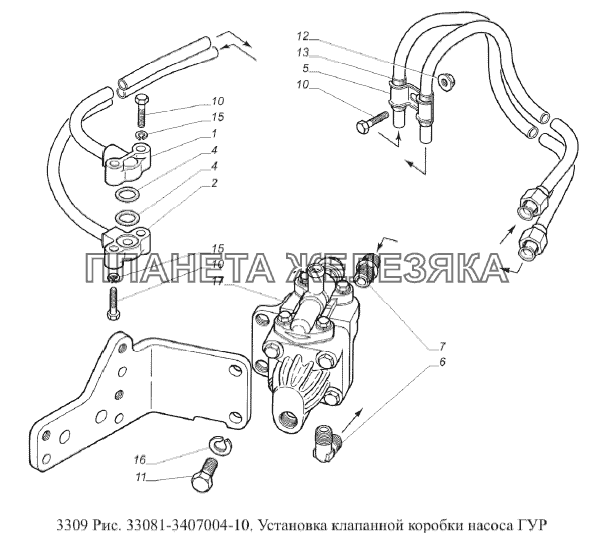 Установка клапанной коробки насоса ГУР ГАЗ-3309 (Евро 2)